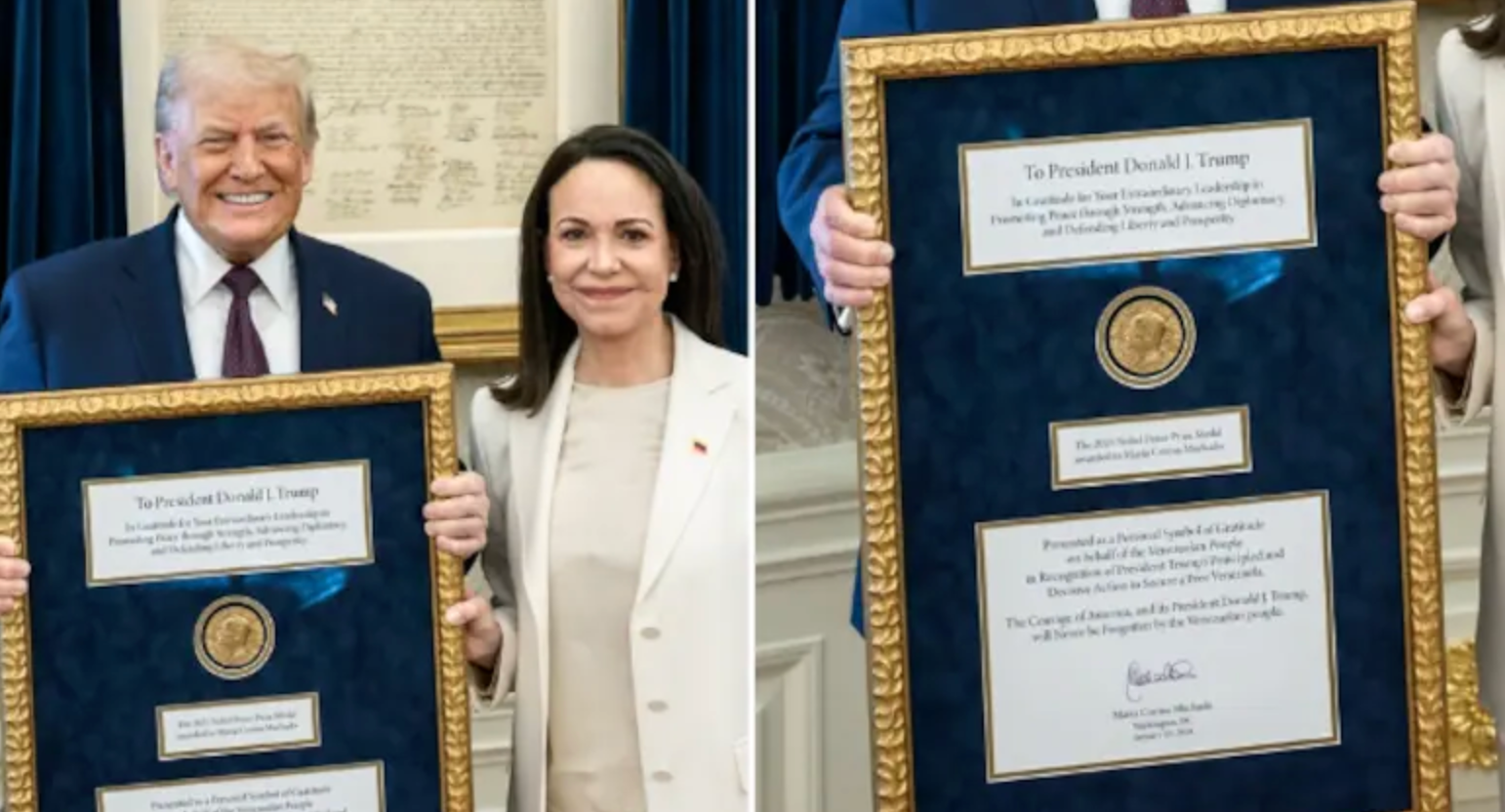 Trump Accepts Nobel Peace Medal from Machado